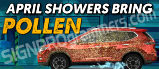 April showers bring pollen Red car