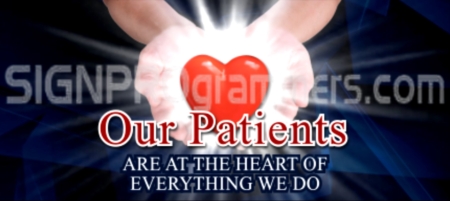 Two hands and a heart labeled Our Patients